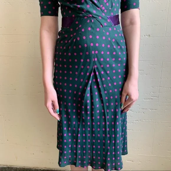 Rare Vintage Moschino Silk Polka Dot Retro Dress sz S - Picture 9 of 15